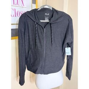 FLX Womens Small Charcoal Gray Travel Leisure Full Zip Cropped Hoodie NWT